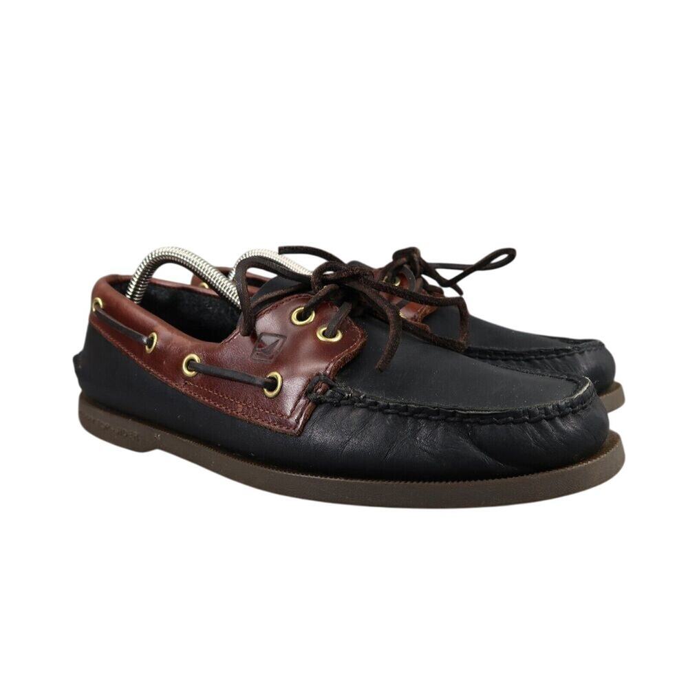 Sperry Boat Shoe Mens 8 Moc Loafer 2 Eye Leather Black Brown Classic Preppy Wide